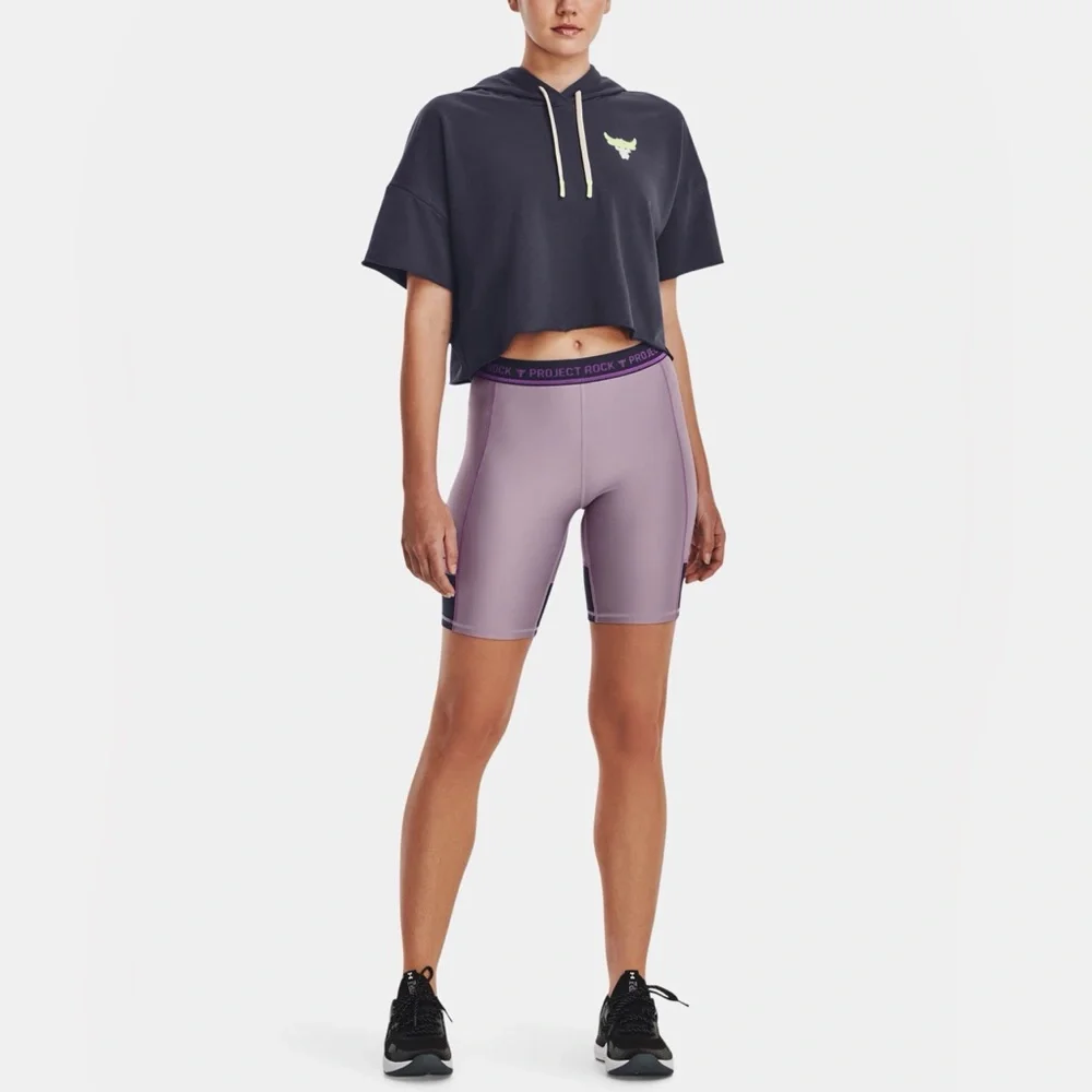 Under Armour Women's Project Rock Rival Terry Short Sleeve Hoodie